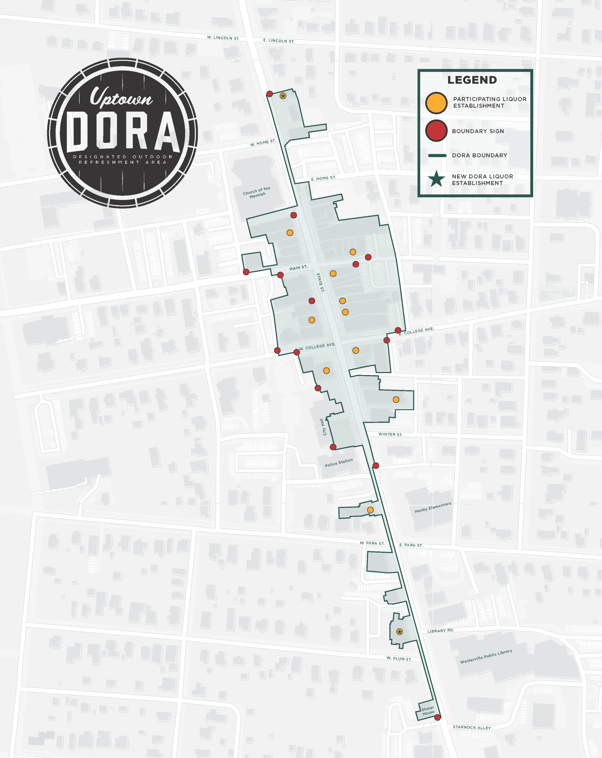 Uptown Westerville DORA Boundary Map