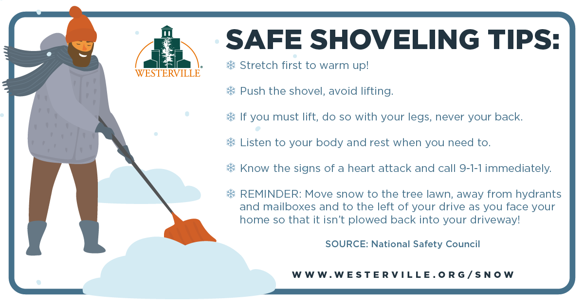 Graphic image titled, "Safe Shoveling Tips."